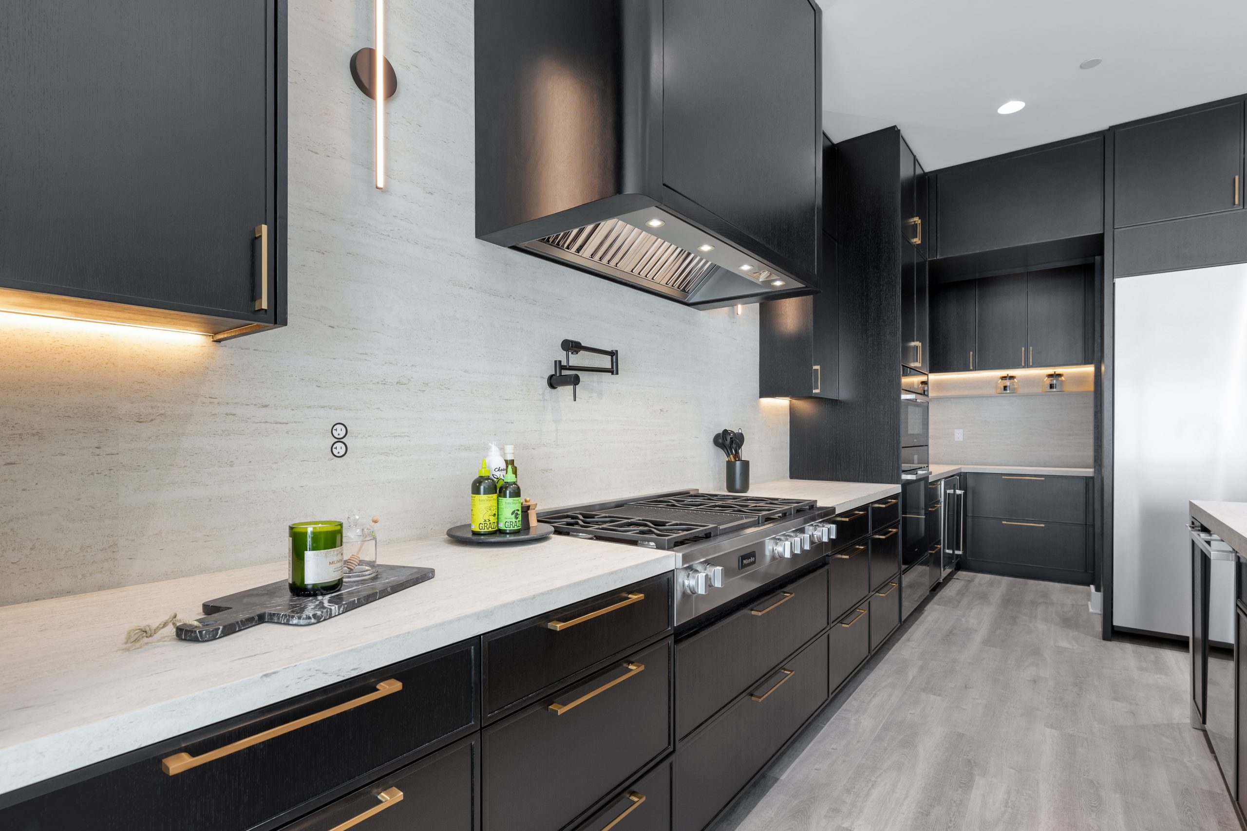 kitchen with custom cabinets and wood floor
