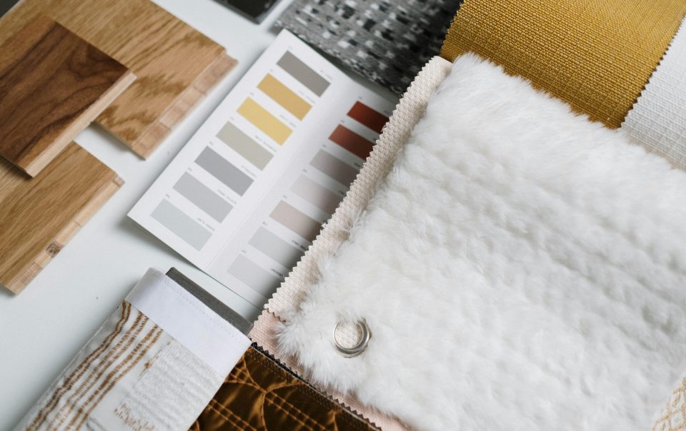 color swatches and textiles on the table