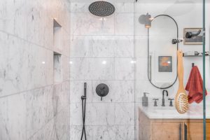 a small bathroom shower in Burbank