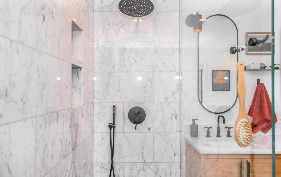a small bathroom shower in Burbank