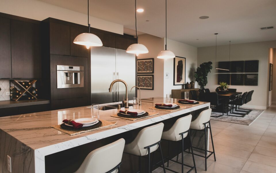kitchen island with marble countertop