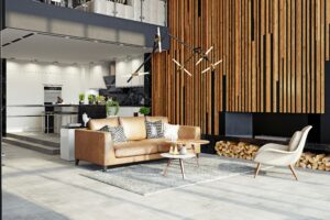 modern open-concept living room and kitchen