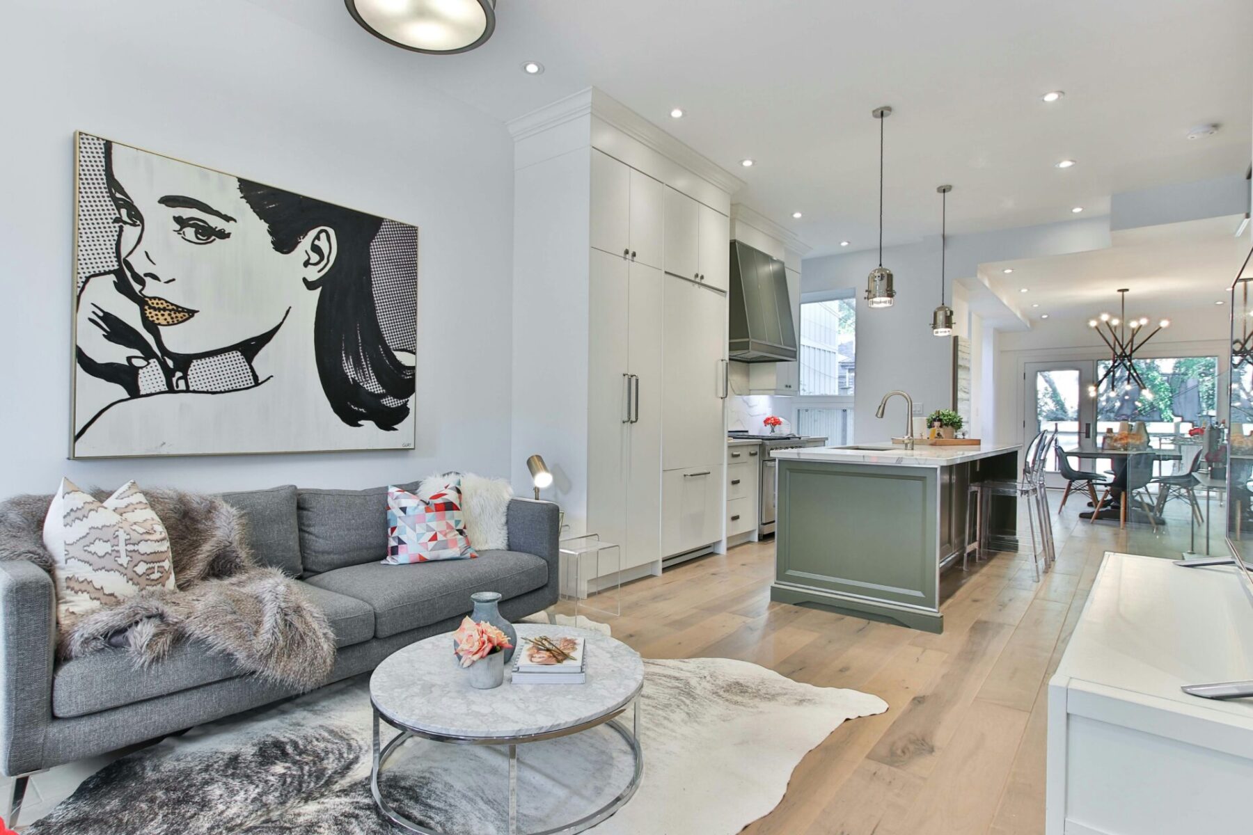 stylish open living space with artwork